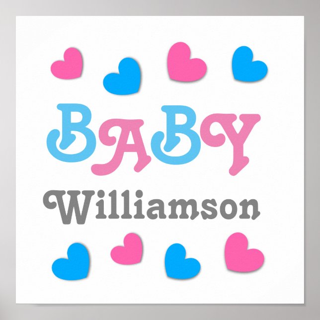 Póster Gender Reveal Baby Shower Hearts Collection A11 (Frente)