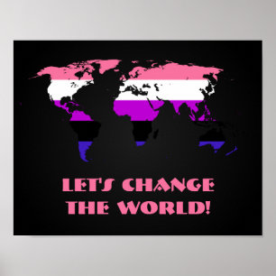 Póster Genderfluidity Bandera Orgullo poster del mapa del