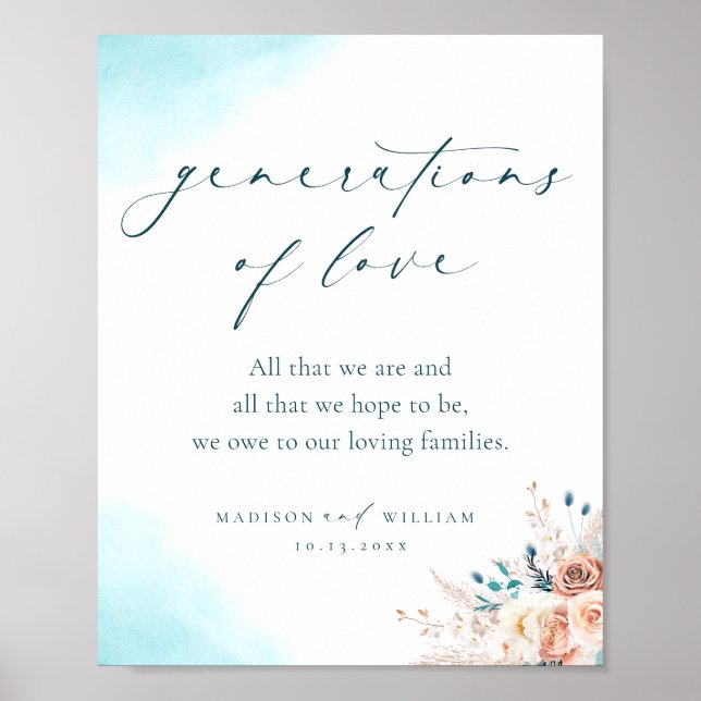 Póster Generaciones de flores de amor Verde azuladas y de (Frente)