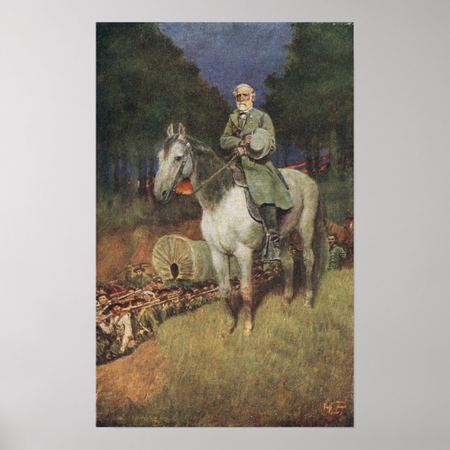 Póster General Lee en su famoso cargador, "Viajero" (Frente)