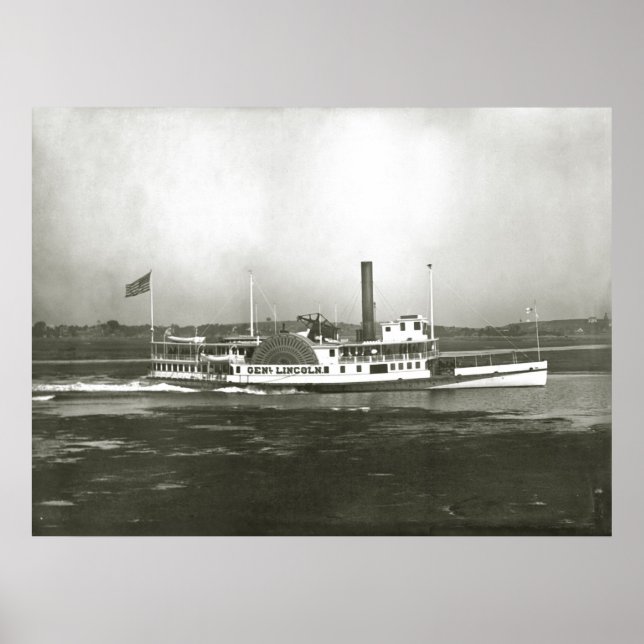 Póster General Lincoln Steamboat en la costa de Massachus (Frente)