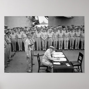 Póster General MacArthur Firmando La Rendición Japonesa