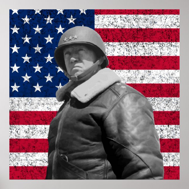 Póster General Patton y la bandera estadounidense (Frente)