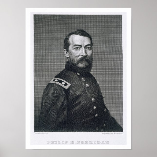Póster General Philip Sheridan, grabado de una fotografía (Frente)