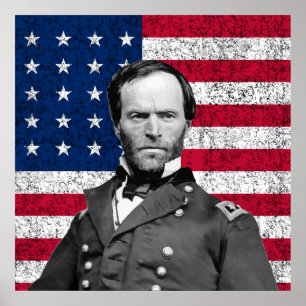 Póster General Sherman y la bandera americana