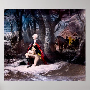 Póster General Washington ruega en la fragua del valle,