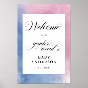 Póster Género de escritura rosa y azul revelan bienvenida
