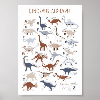 Póster Género de la guardería Alfabeto de dinosaurio neut