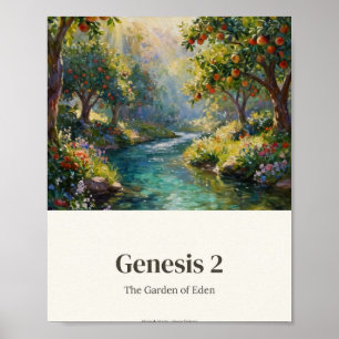 Póster Génesis 2 8 KJV Jardín de Edén Paisaje Bíblico