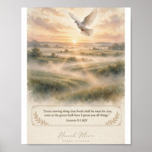 Póster Génesis 9:3 KJV - Paloma Blanca al Amanecer