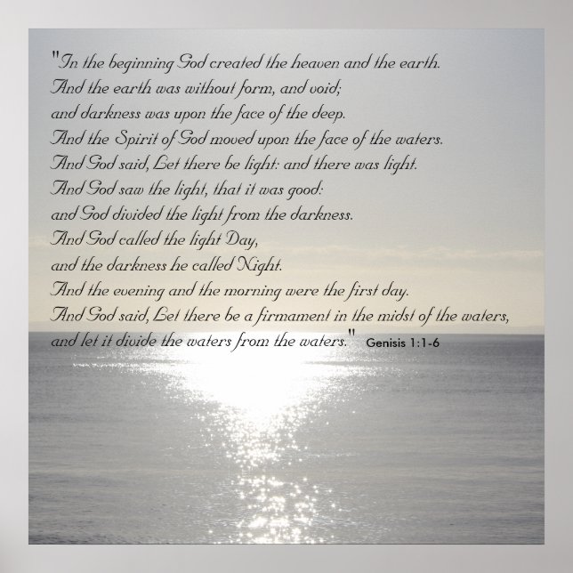 Póster Génesis Biblia Cita Creación Cristiana Mar Poster (Frente)