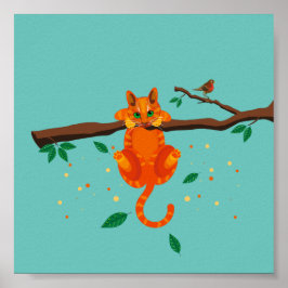 Póster Gengibre geométrico Cat up a tree ilustracion