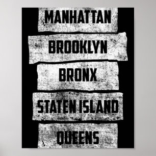 Póster Genial Ciudad de Nueva York 5 Boroughs, Nueva York