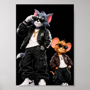 Póster genial de gato y ratón urbano - Hip Hop Str