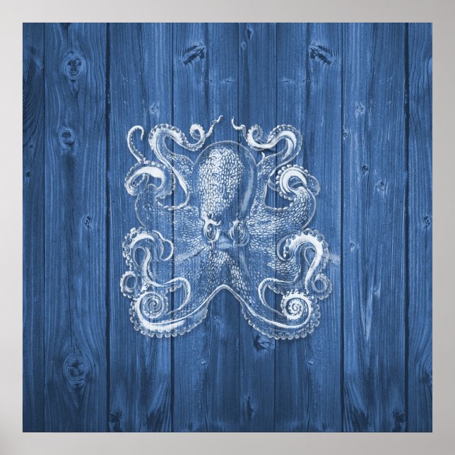 Póster genial efecto antiguo genial pulpo blanco (Frente)