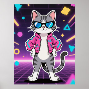 Póster Genial Gato Retro Gamer Genial