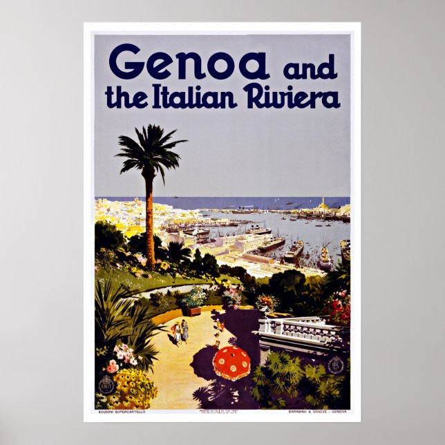 Póster Genoa and Italian Riviera Italy Vintage Travel (Frente)