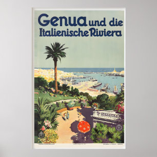 Póster Genova Génova Liguria Riviera italiana Italia Vint