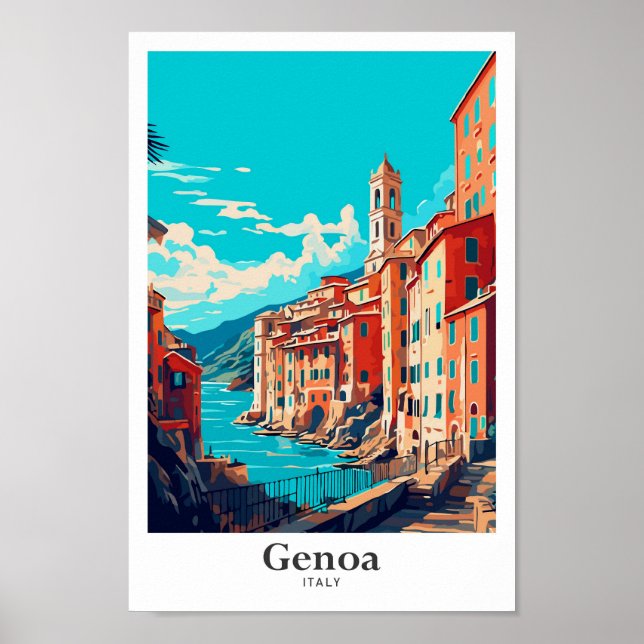 Póster Génova Italia Ilustracion de Viajes Vintage (Frente)