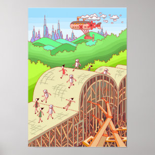 Póster Gente cruzando un puente de madera.