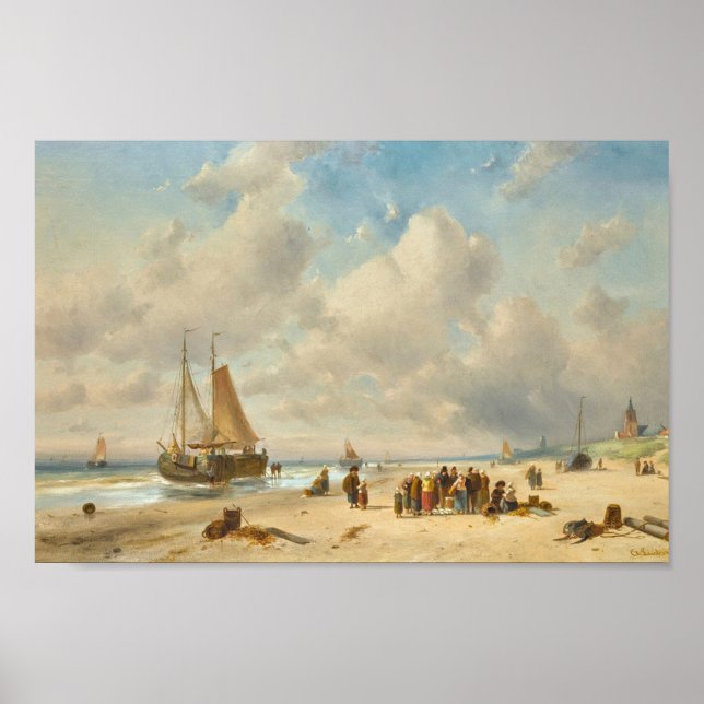 Póster Gente de pesca en la playa (Frente)