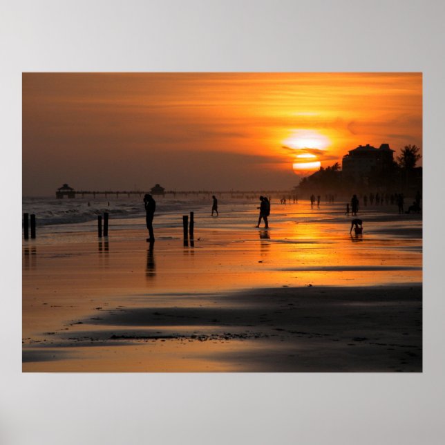 Póster Gente en la playa del océano (Frente)