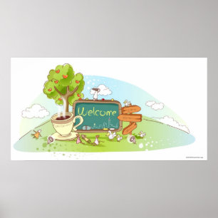 Póster Gente relajándose con información firma con un taz