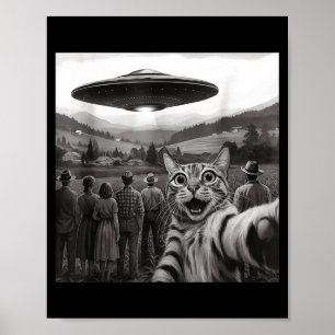 Póster Gente viendo a un gato extraterrestre sacándose se