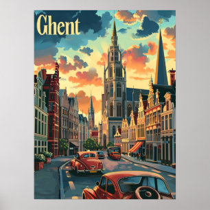 Póster Genteel Ghent: Ilustracion de escena de la calle V