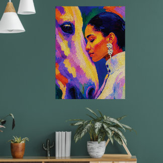 Póster Gentle Bond – Mujer y Caballo Retrato Fauvista