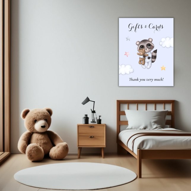 Póster Gentle Raccoon Animal Baby Shower Regalos & Tarjet ( Baby Shower Gifts & Cards Poster)