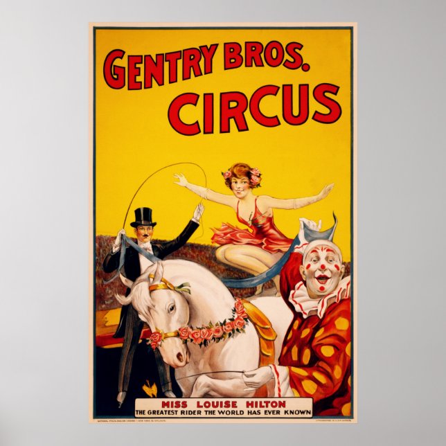 Póster Gentry Bros. Poster de circo. Miss Louise Hilton (Frente)