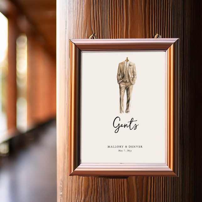 Póster Gents Wedding Venue Restroom Signage (Gents Restroom Sign from the Romantic Wedding Signs collection by Darling & May)