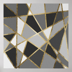 Póster Geo Geo Geo Moderno y Negro Triángulos de Oro