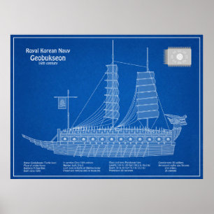 Póster Geobukseon del barco de tortuga - Ship Blueprint A