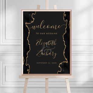 Póster Geoda de Ágata Oro Negro 18x24 Bienvenida de Boda
