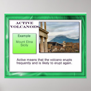 Póster Geografía, ciencia de la Tierra, volcanes activos