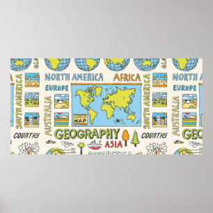 Póster Geografía. Dibujado a mano. Ilustracion de época.