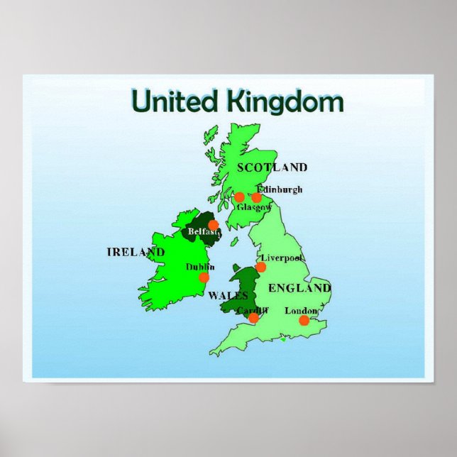 Póster Geografía, Estudios Sociales, Reino Unido, Mapa (Frente)