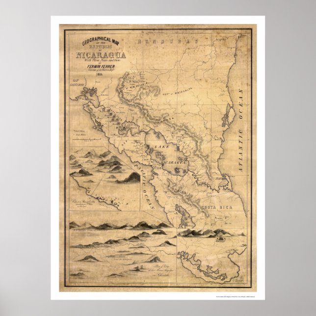 Póster Geographical Nicaragua Map 1855 (Frente)