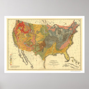 Póster Geological Map Of USA 1872