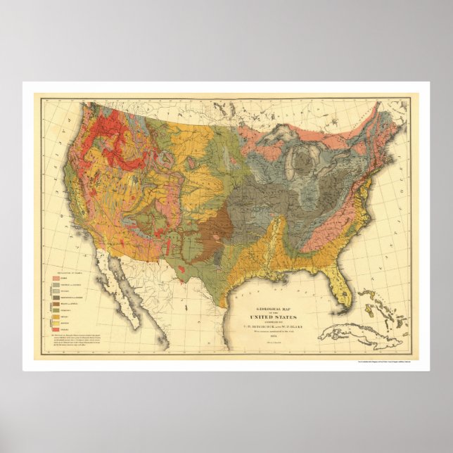 Póster Geological Map Of USA 1872 (Frente)