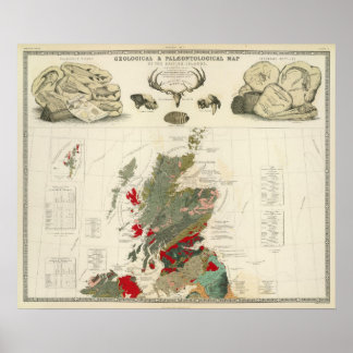 Póster Geological, palaeontological map British Islands