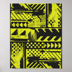 Póster Geometría abstracta en amarillo limo y negro