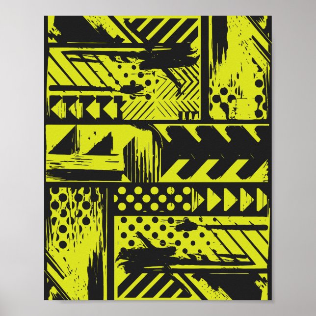 Póster Geometría abstracta en amarillo limo y negro (Frente)