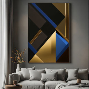 Póster Geometría Azul y Dorado