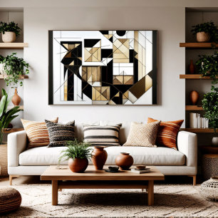 Póster Geometría Cubista Abstracta Moderna de Oro