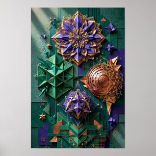 Póster Geometría de Mandala Cósmico en Relieve - Esmerald