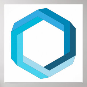 Póster Geometría imposible: hexágono azul.