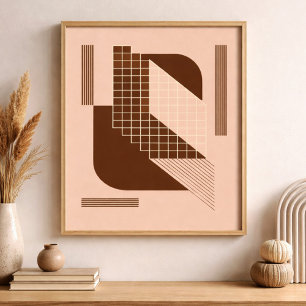 Póster Geometría marrón con cuadrícula blanca sobre fondo
